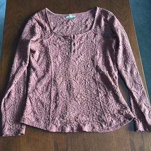 Maurices Womens Size Medium Mauve Floral Lace Lined Long Sleeve Blouse Shirt